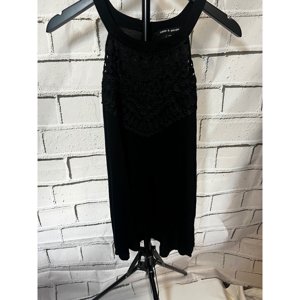 Cable & Gauge Womens Black Crochet Lace Bib Halter Neck Sleeveless Tank Top L - Picture 3 of 5